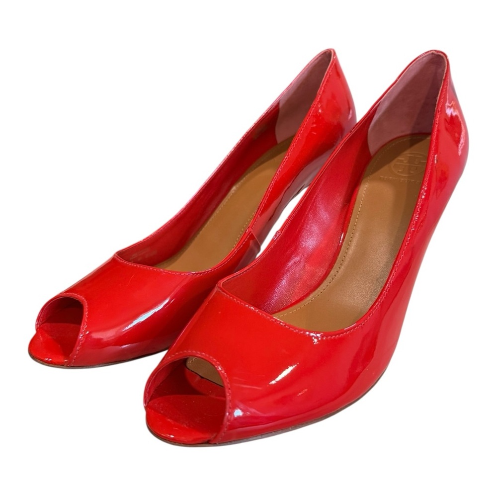 Tory Burch Red Patent Leather Pointed Toe Pumps Heels Size 9.5M All Leather